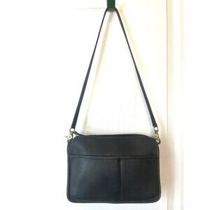 VTG Coach Shoulder Bag Leather Zipper Closure Black #348-5612